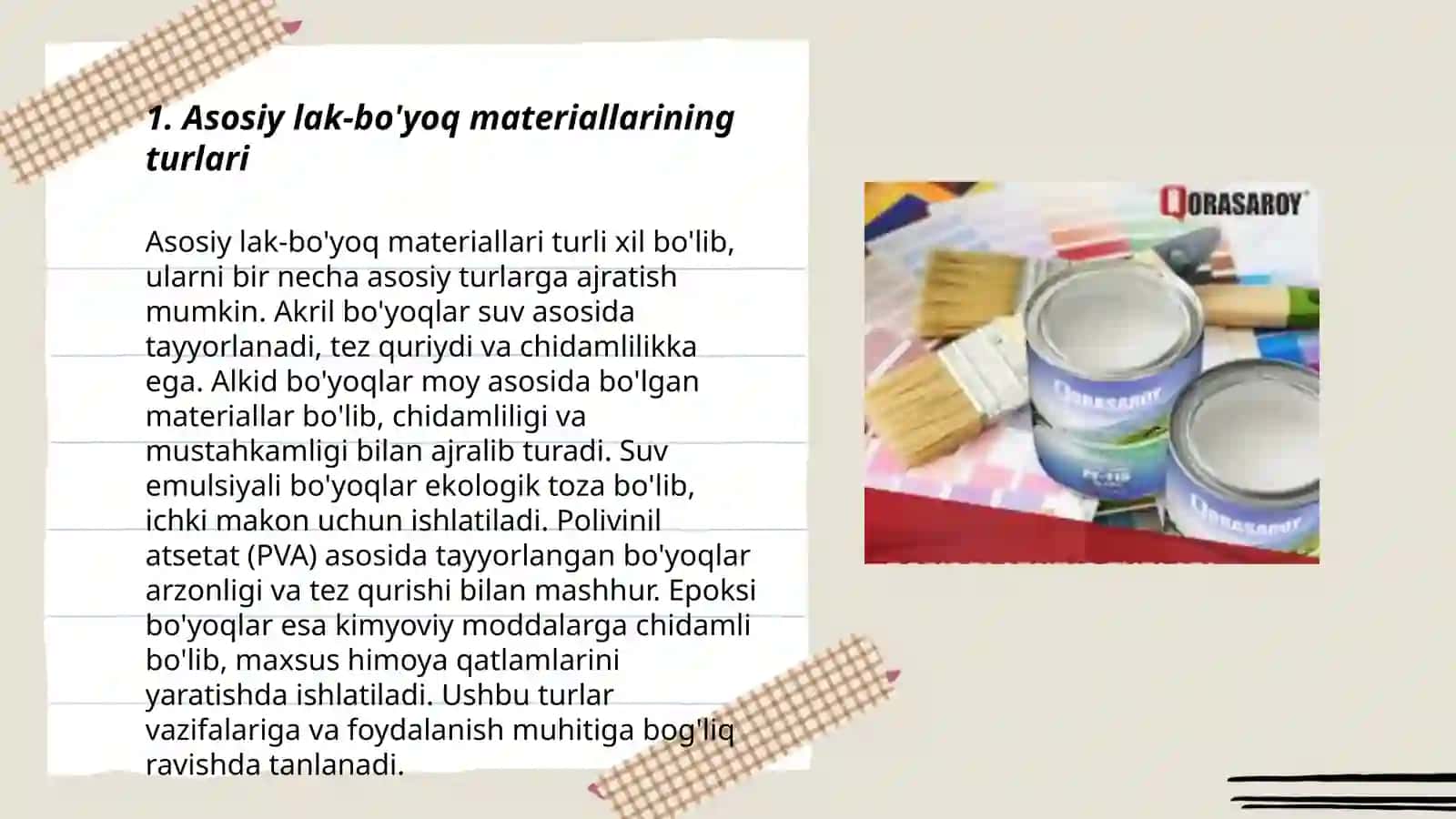 Asosiy lak-bo'yoq materiallari Shamuratova Baxtigul 3