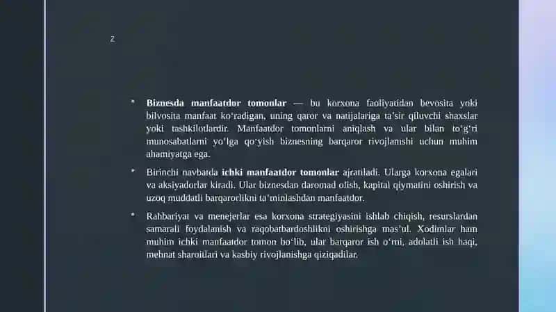 Biznesda manfaatdor tomonlar 3