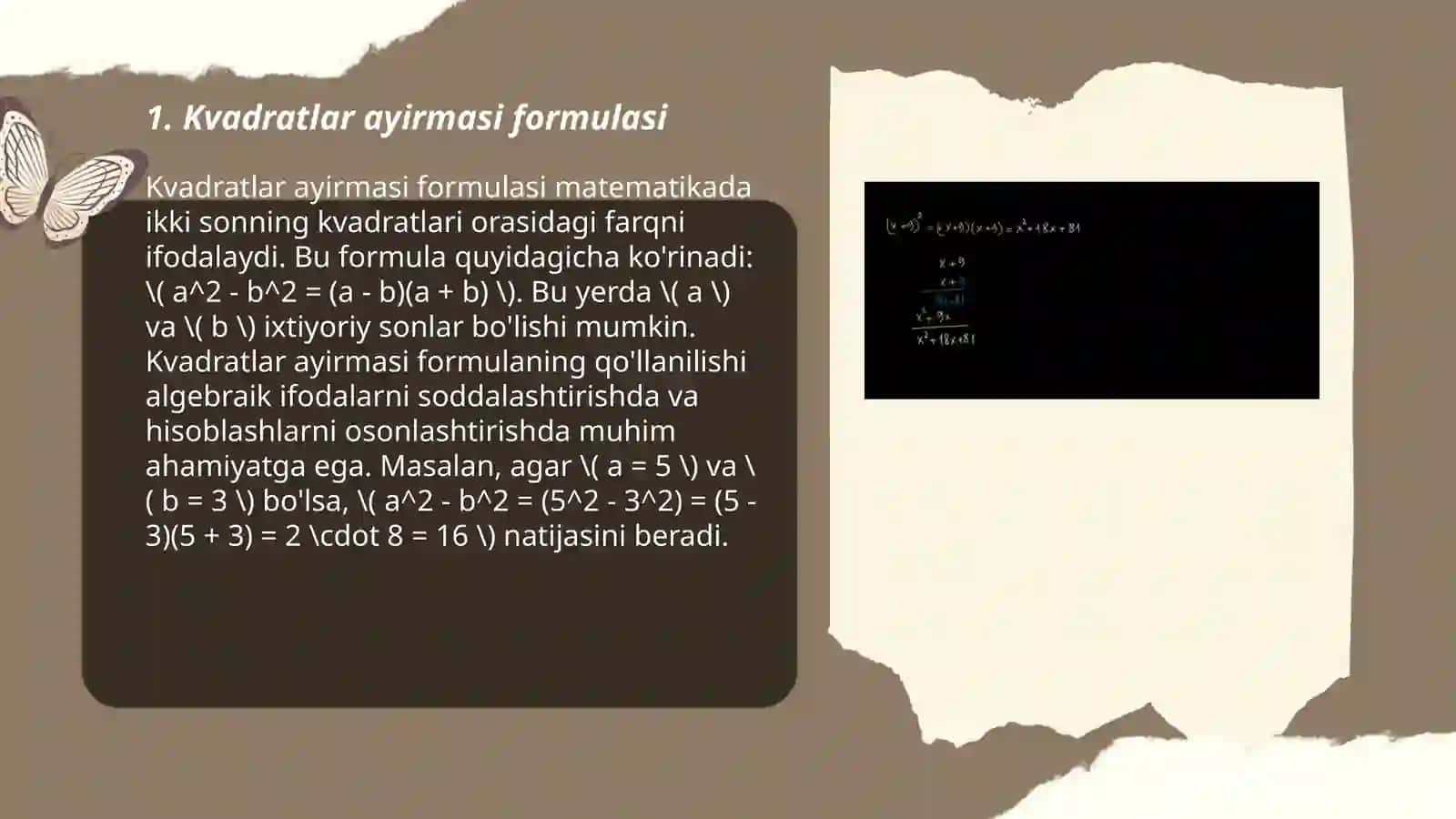 Kvadratlar ayirmasi formulasi 3