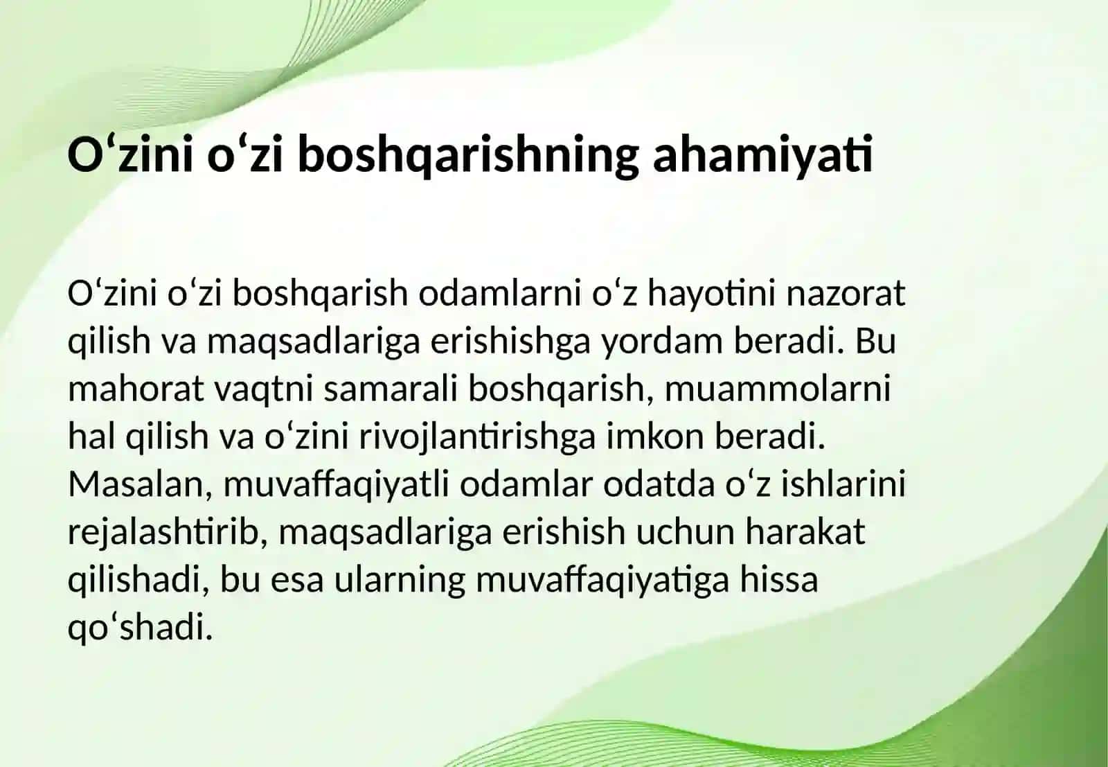 Oʻzligini faollashtirish oʻzini oʻzi boshqarish 3