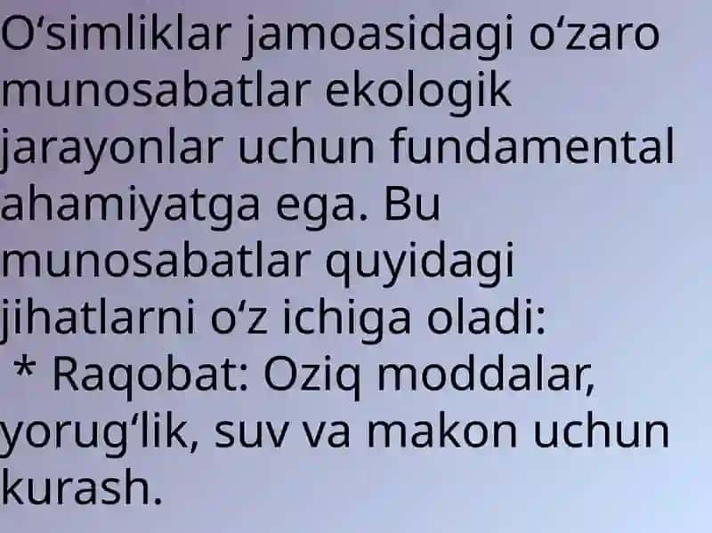 Oʻsimlikning jamoadagi oʻzaro munosabatlari 3