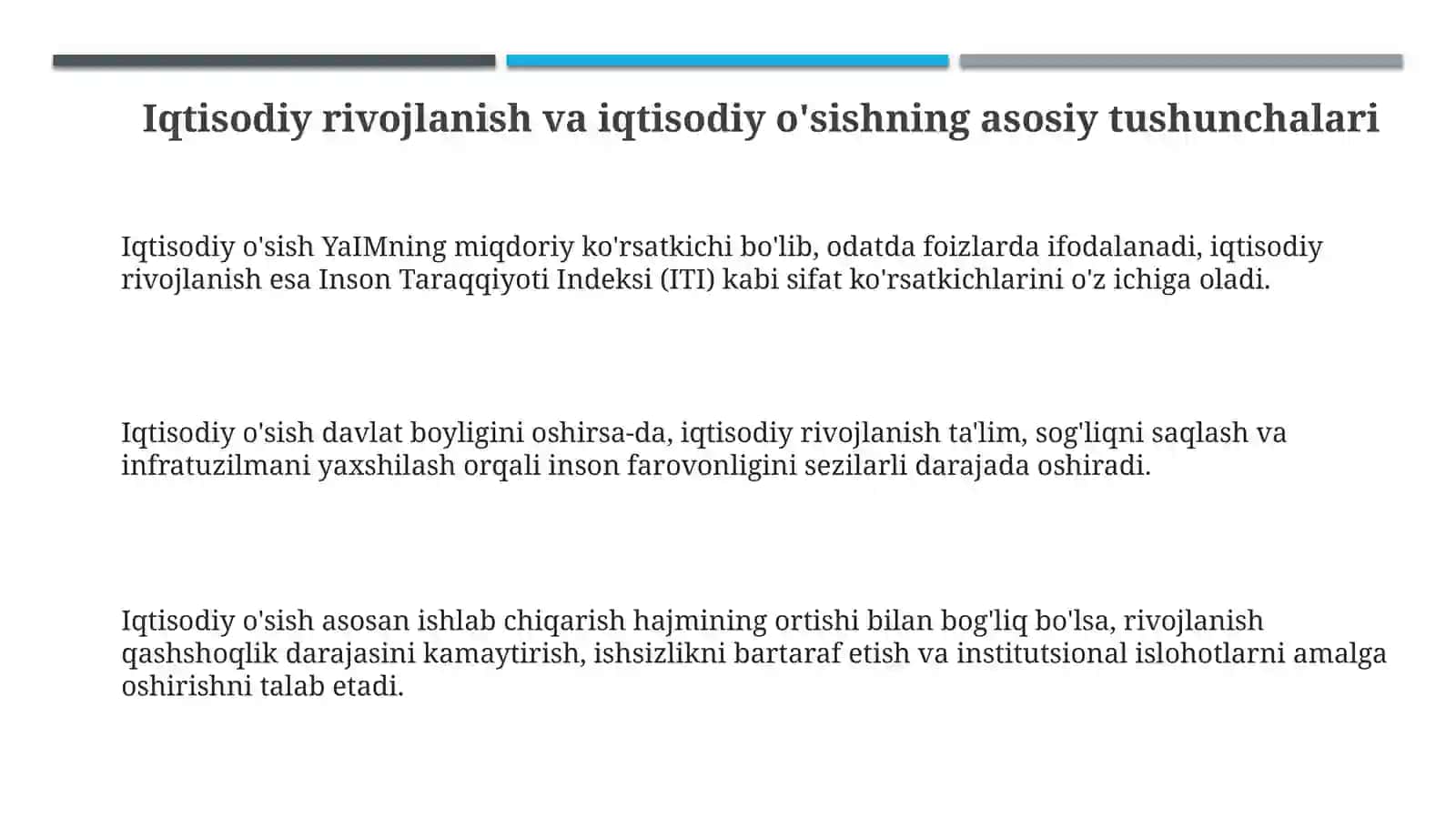 Iqtisodiy taraqqiyot. Iqtisodiy oʻsish va milliy boylik 3