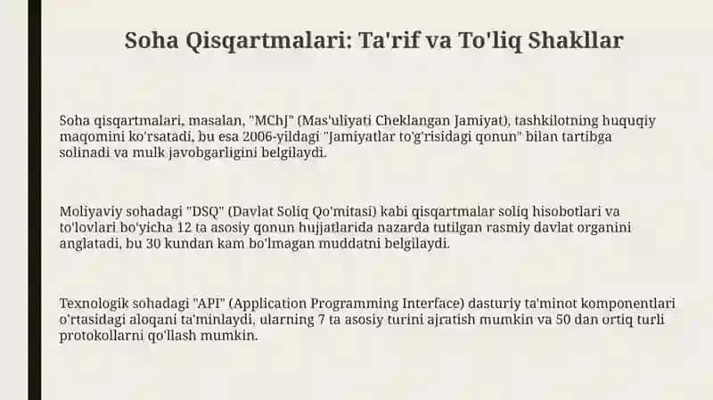 Sohaga oid qisqartmalar 3