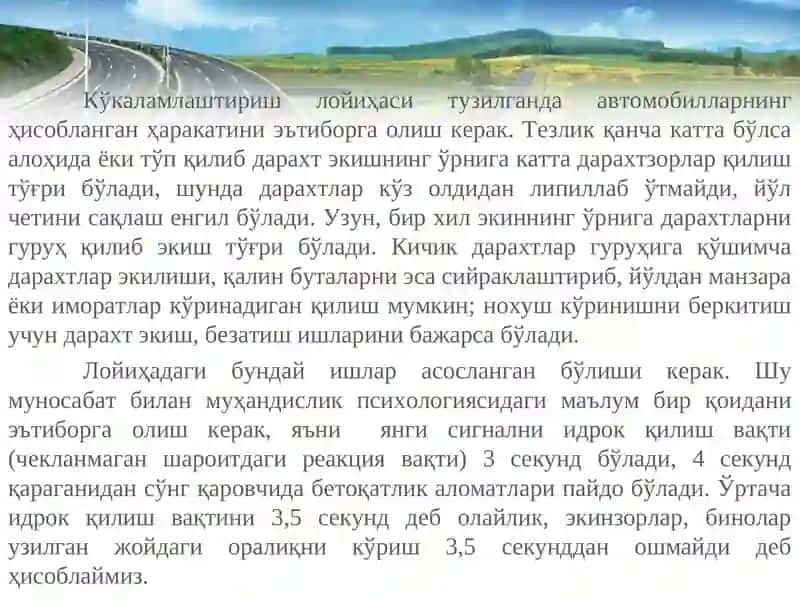 Автомобиль йўлларини кўкаламзорлаштириш 3