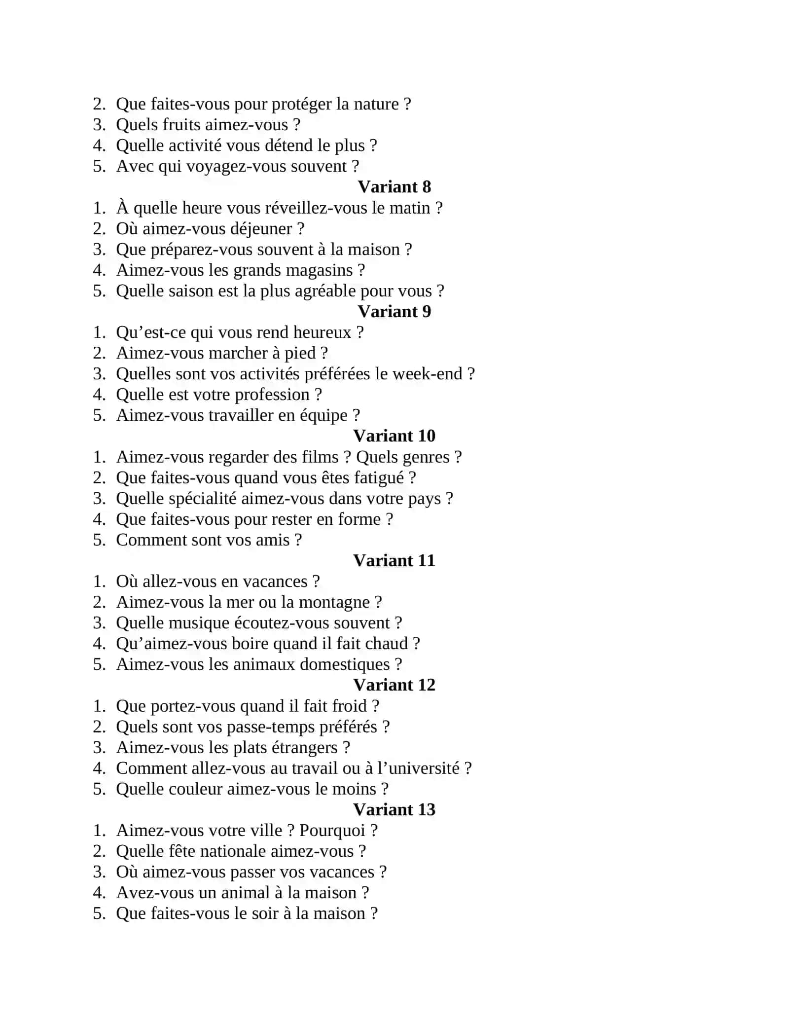 LES VARIANTES POUR L’EVALUATION FINALE 3