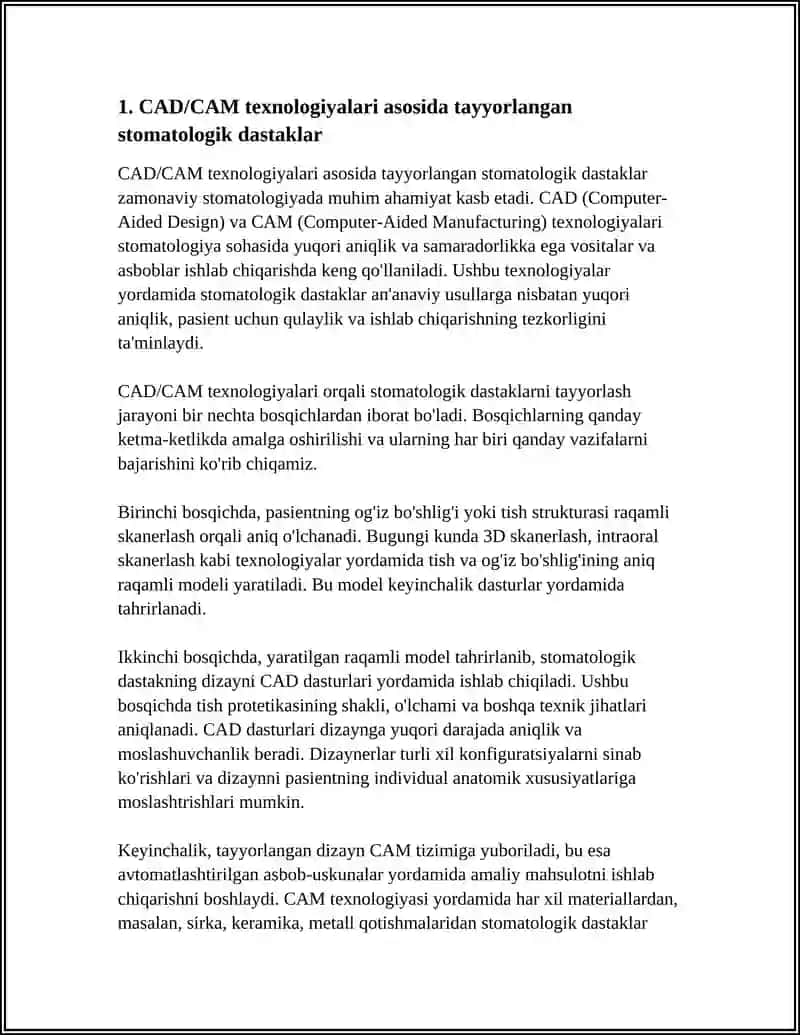 CAD/CAM texnologiyalari asosida tayyorlangan stomatologik dastaklar 3