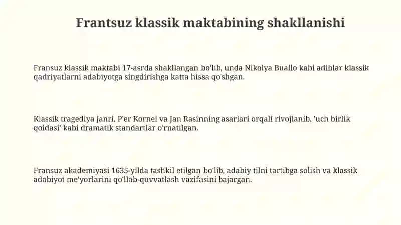 Frantsuz klassik maktabining shakllanishi 3