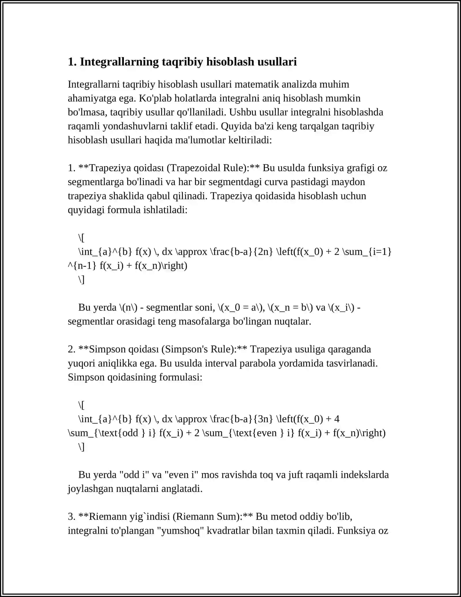 ANIQ INTEGRALNI TAQRIBIY HISOBLASH FORMULALARI 3