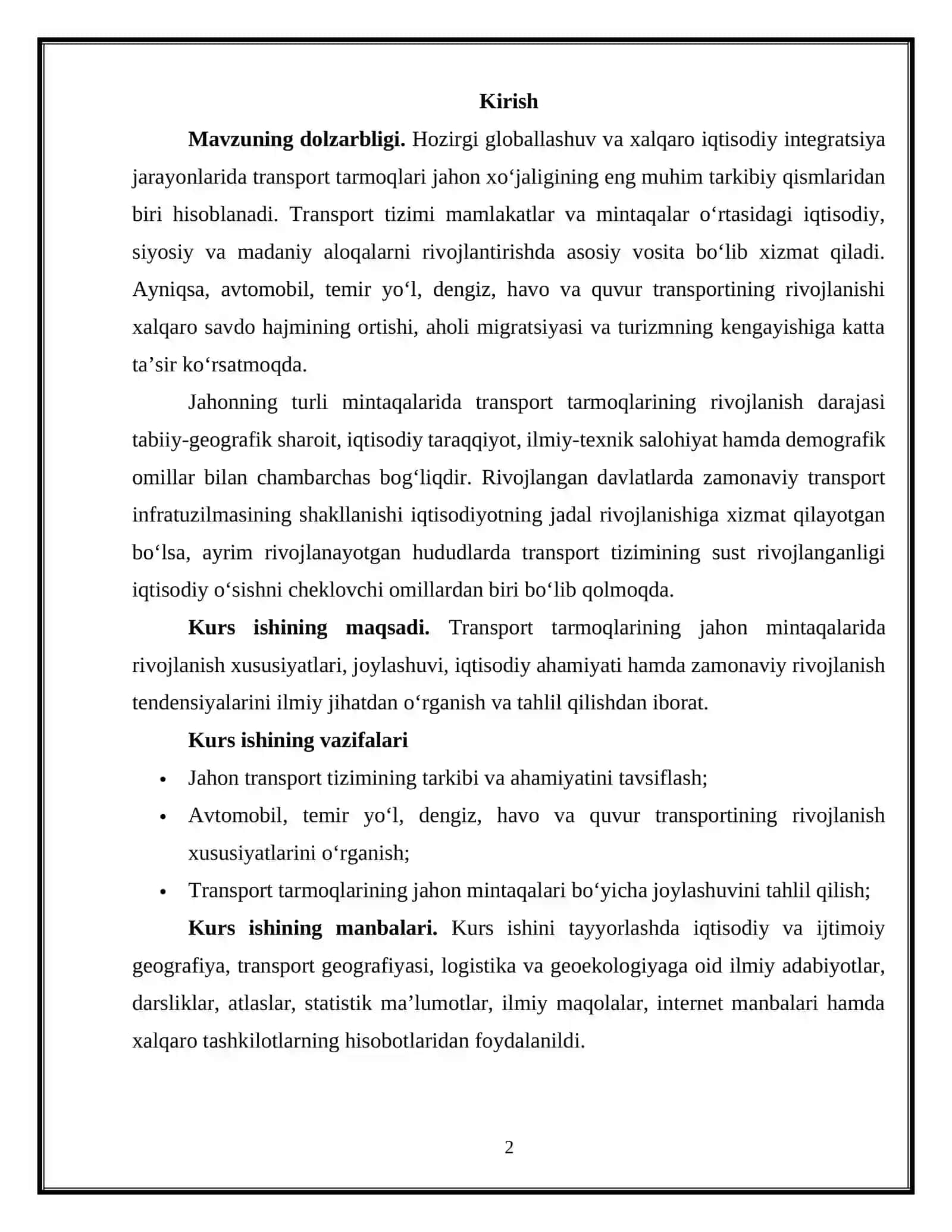 Transport tarmoqlarining jahon mintaqalarida rivojlanishi 3