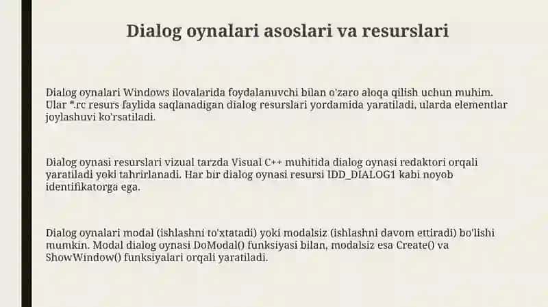 Dialog oynalari va ularning roli Visual C++ muhitida 3