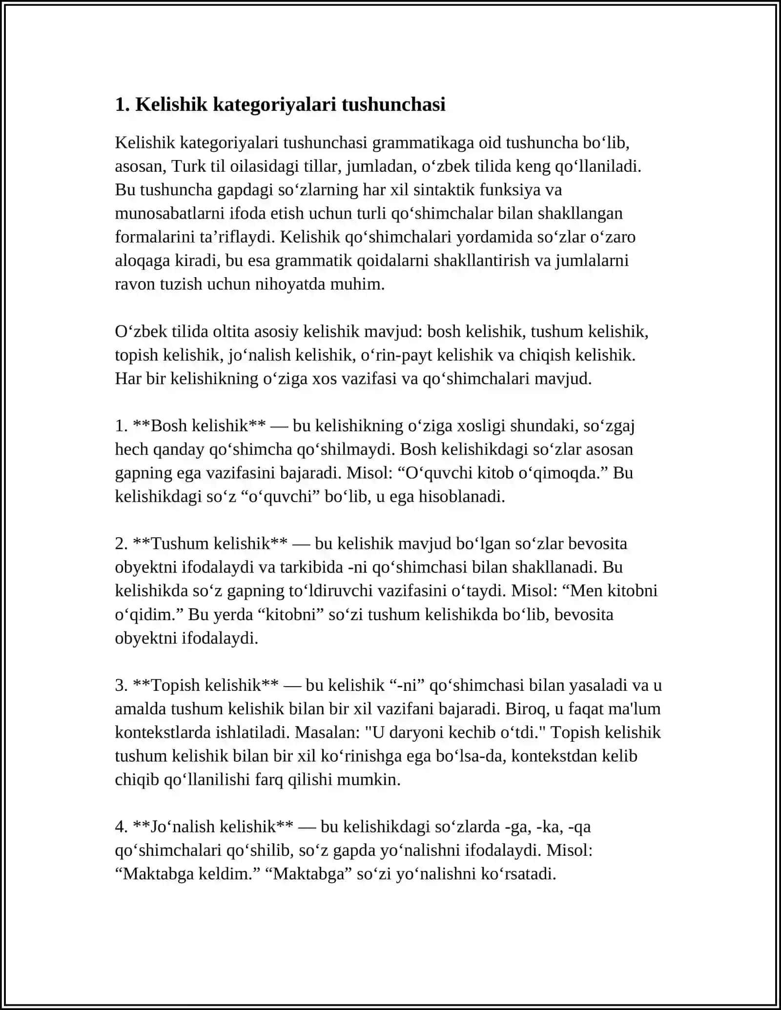 HOZIRGI O’ZBEK TILI. KELISHIK KATEGORIYALARI 3