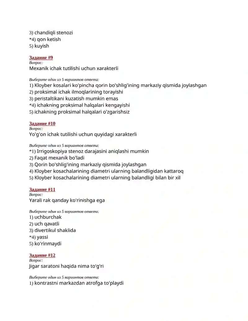Tibbiy radiologiya UZB testlar 3