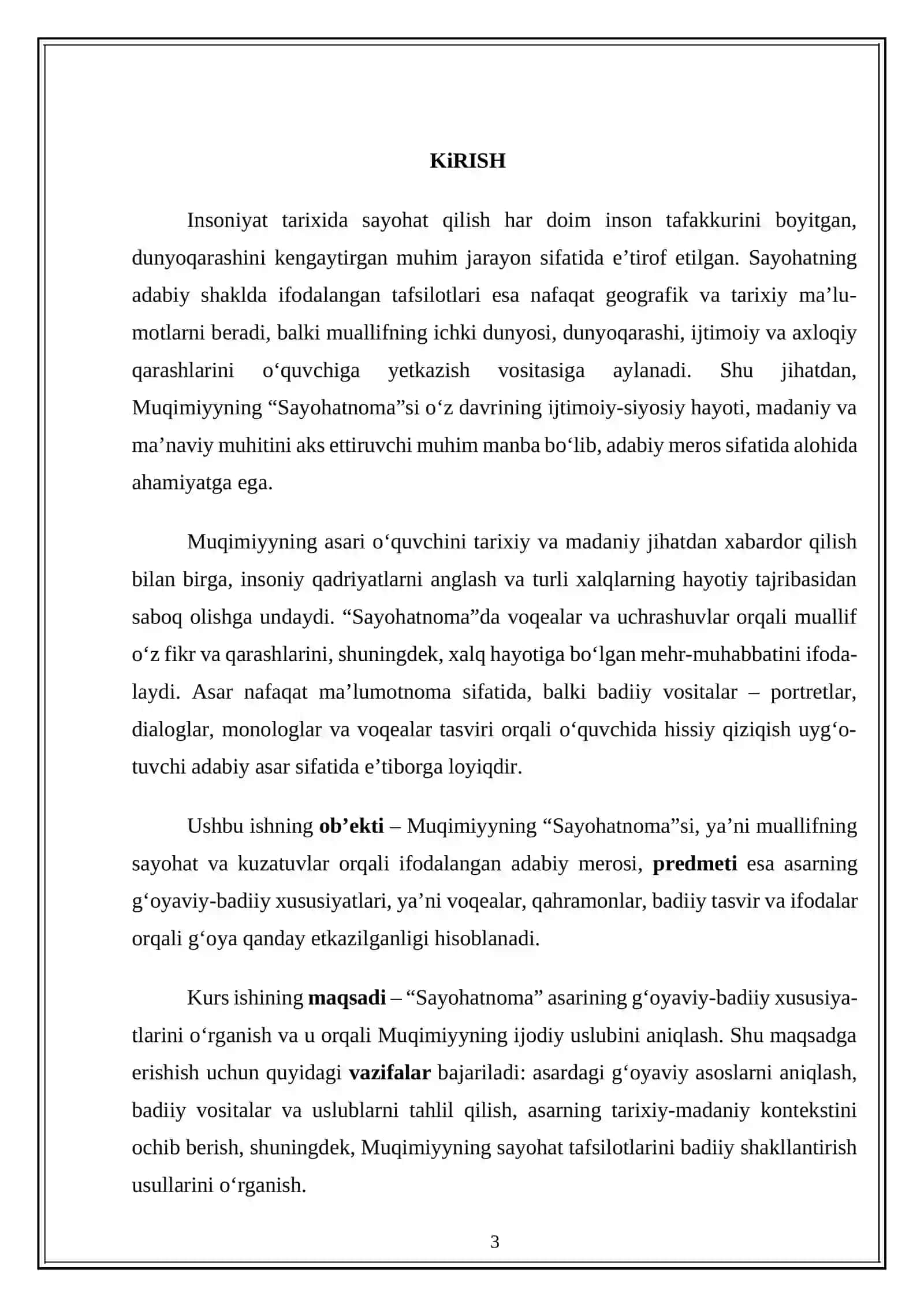 Muqimiy “Sayohatnoma”sining g‘oyaviy-badiiy xususiyatlari 3