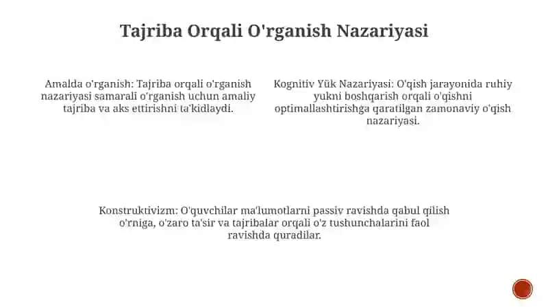 Tajriba Orqali O'rganish Nazariyasi 3