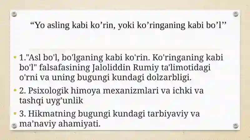 Yo asling kabi ko'rin yo ko'ringaning kabi bo'l 3