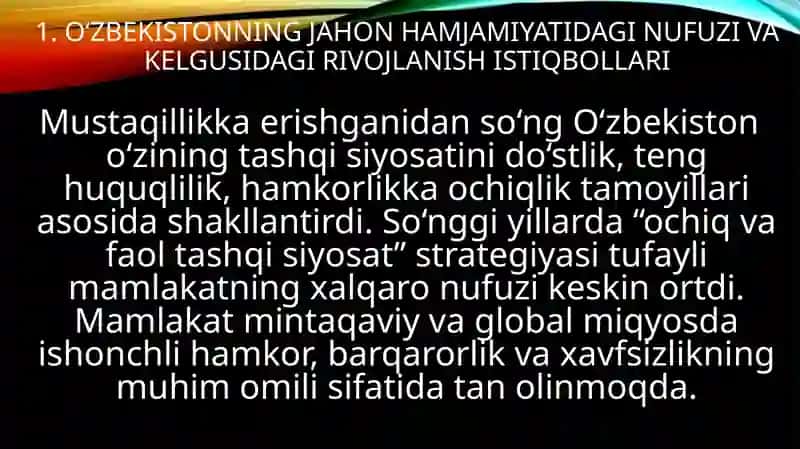 Mustaqilish: O’zbekiston va jahon hamjamiyati 3