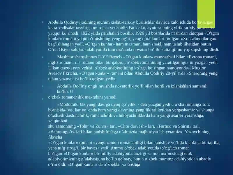 Abdulla Qodiriy “O’tgan Kunlar” romani 3