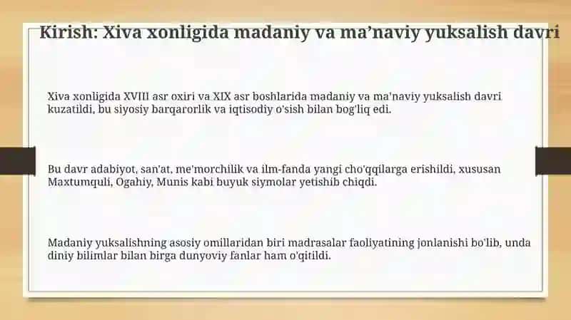 Xiva xonligida madaniy yuksalish davri 3