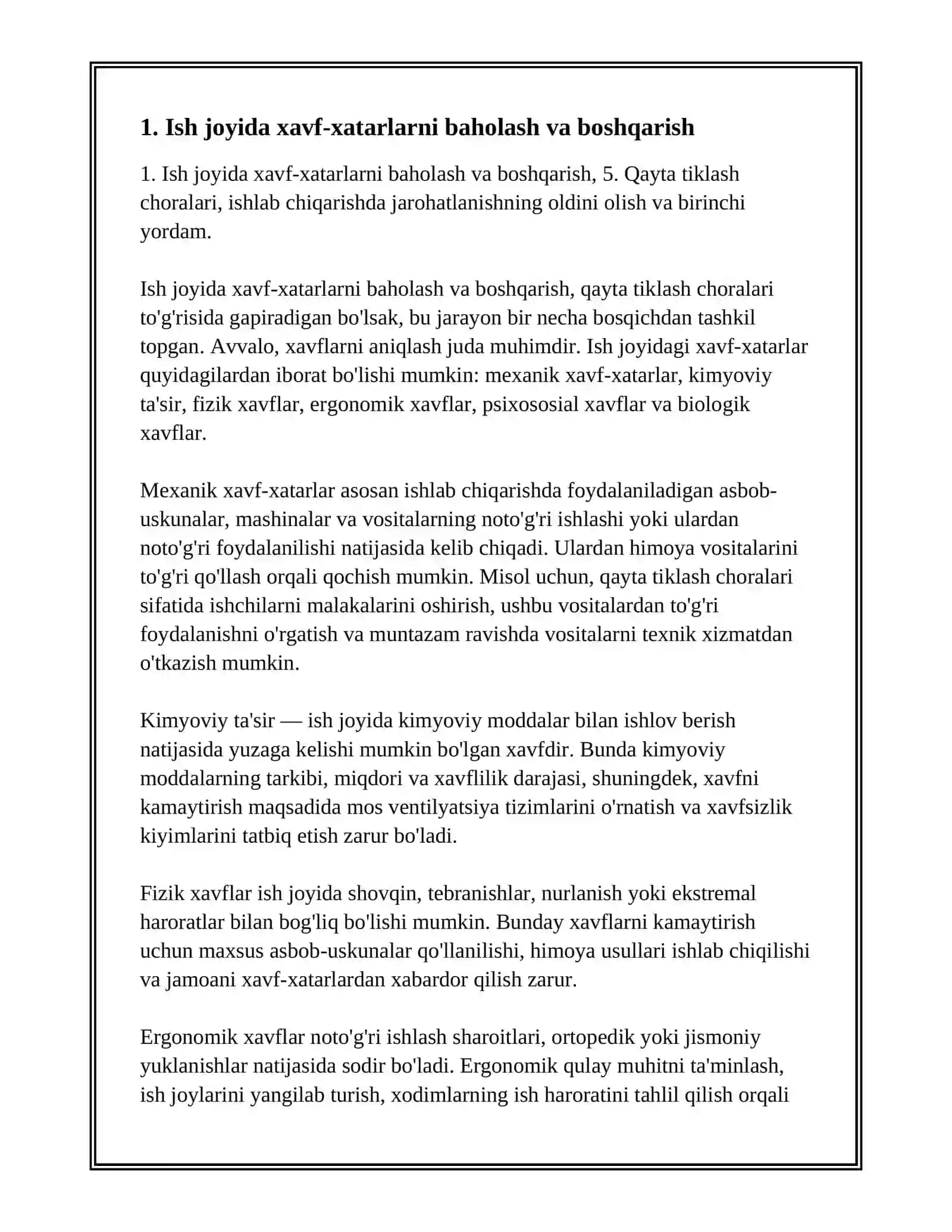QAYTA TIKLASH CHORALARI, ISHLAB CHIQARISHDA JAROHATLANISHNING OLDINI OLISH VA BIRINCHI YORDAM 3