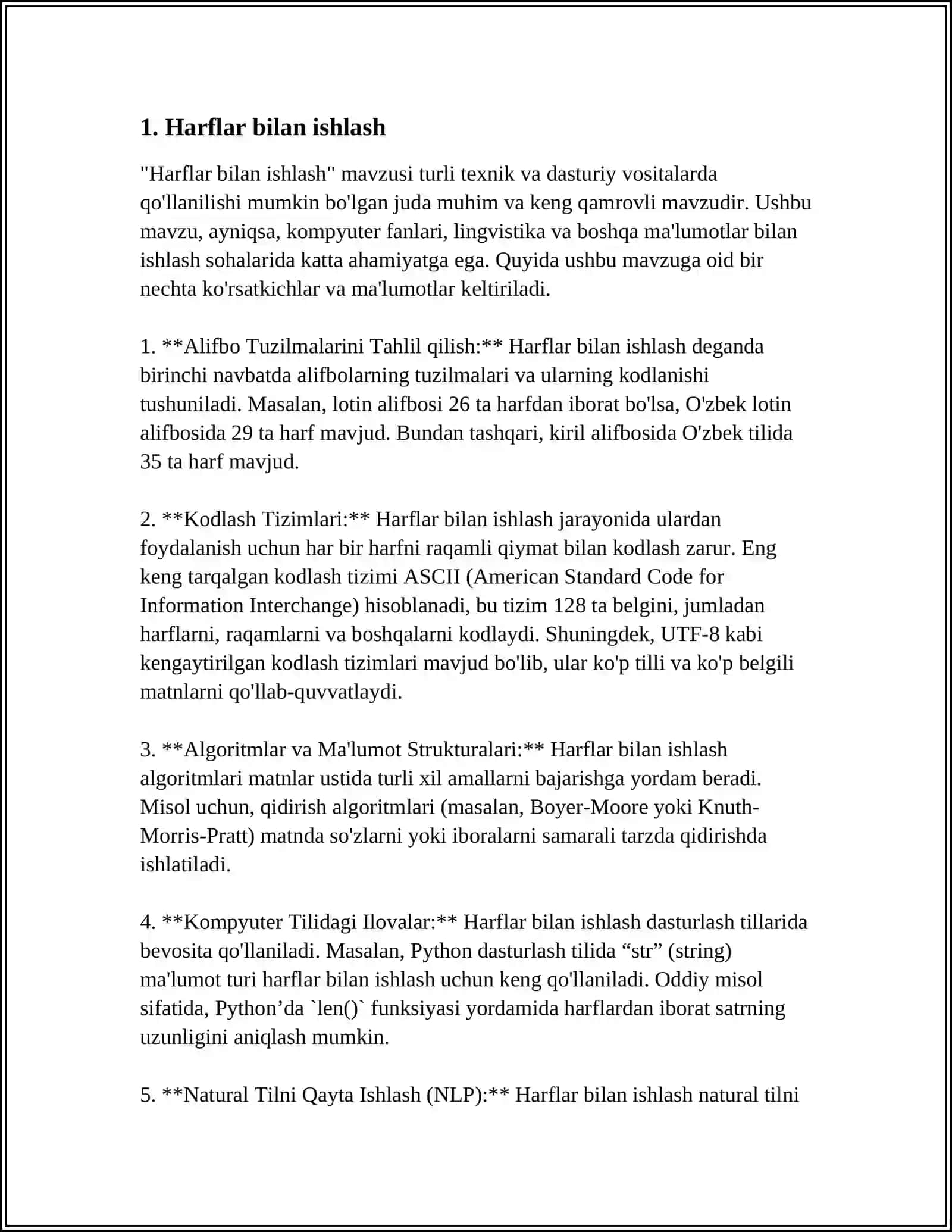 WORD MATN MUHARRIRIDA SHRIFTLAR BILAN ISHLASH 3