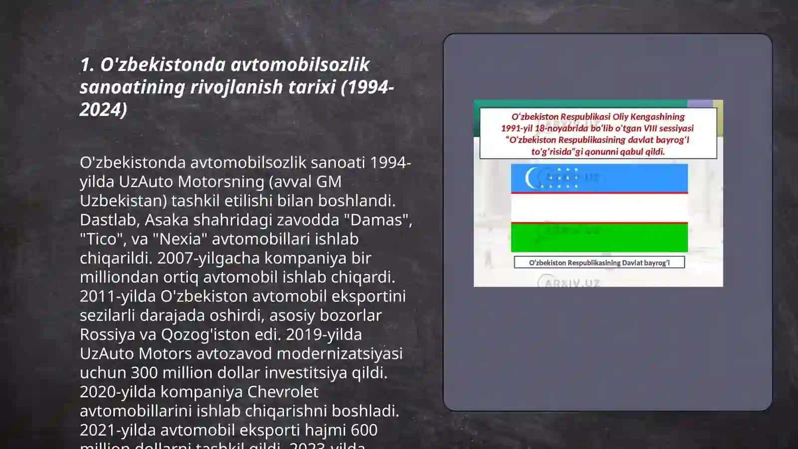 1994 2024 yillarda Oʻzbekistonda avtamabilsozlik 3