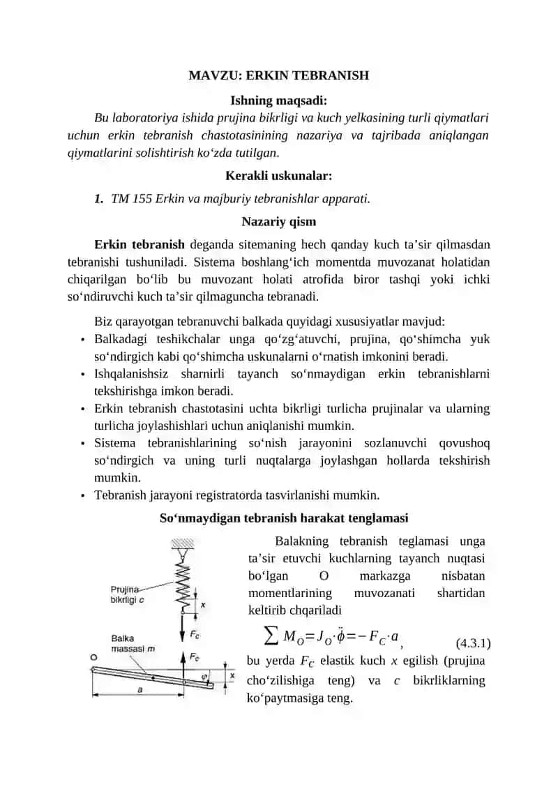 TM 155 Erkin va majburiy tebranishlar apparati 3