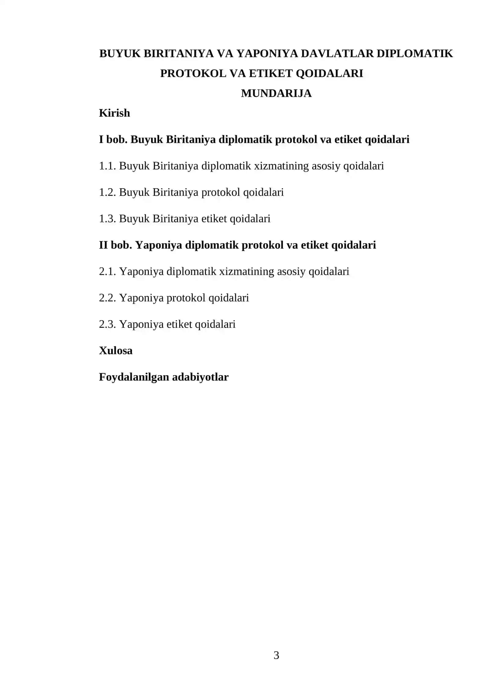 Diplomatik Xizmat, Protokol va Etiket Kurs ishi 3