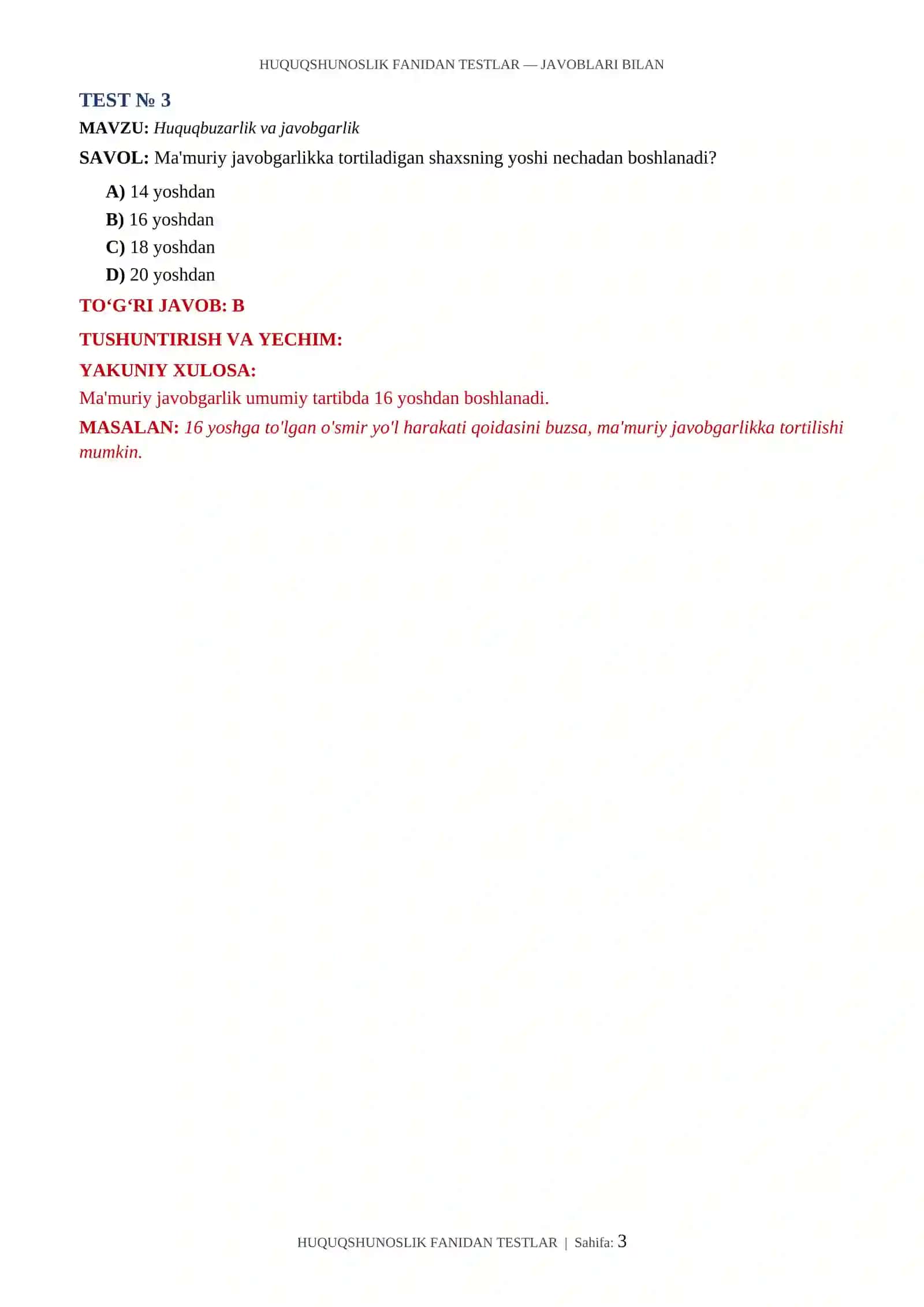 HUQUQSHUNOSLIK FANIDAN TESTLAR 3