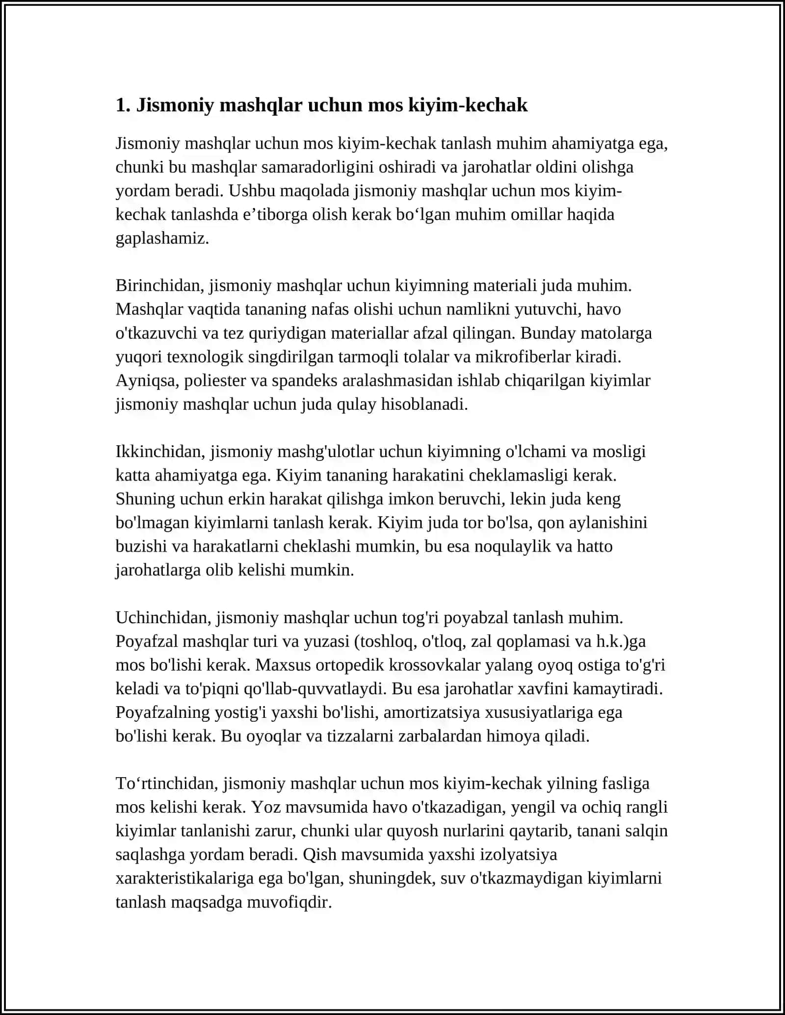 Jismoniy mashqlar uchun mos kiyim-kechak 3