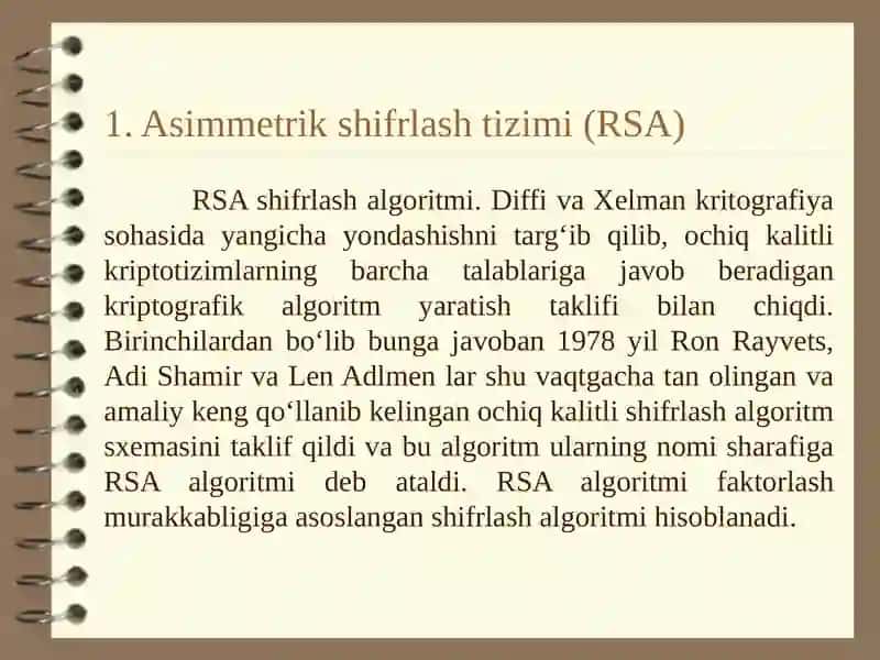 RSA shifrlash tizimi 3