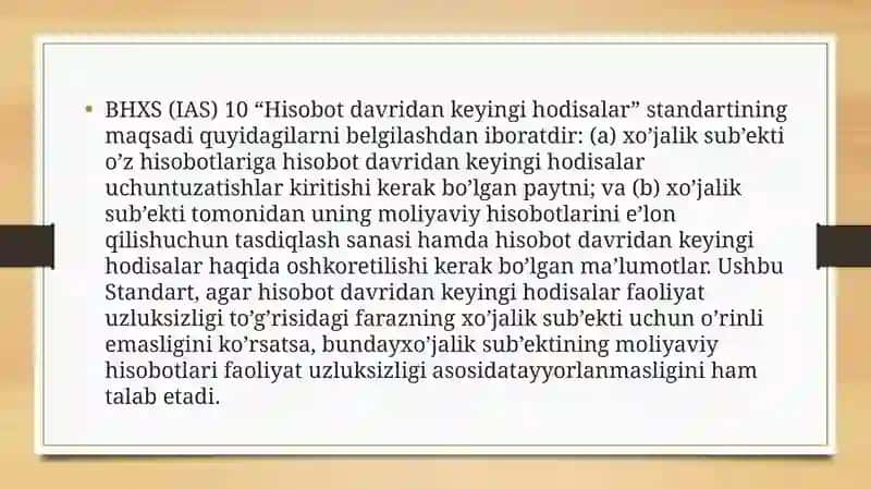 BHXS (IAS) 10 “Hisobot davridan keyingi hodisalar” standarti 3