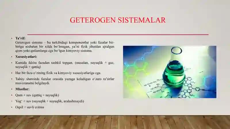 Geterogen sistemalar. Kimyoviy muvozanat. Geterogen sistemalardagi fazoviy muvozanat. 3