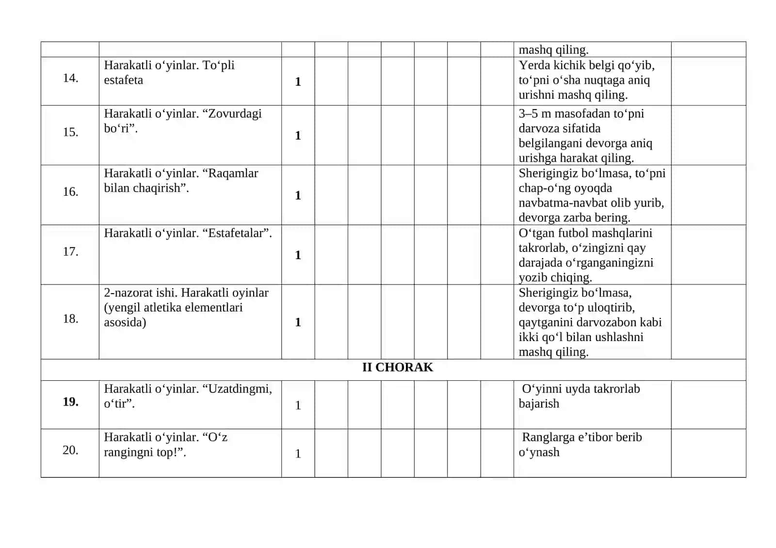 2-SINF JISMONIY TARBIYA FANIDAN 2026-2027-O‘QUV YILI UCHUN YILLIK TAQVIMIY-MAVZULAR REJASI 3