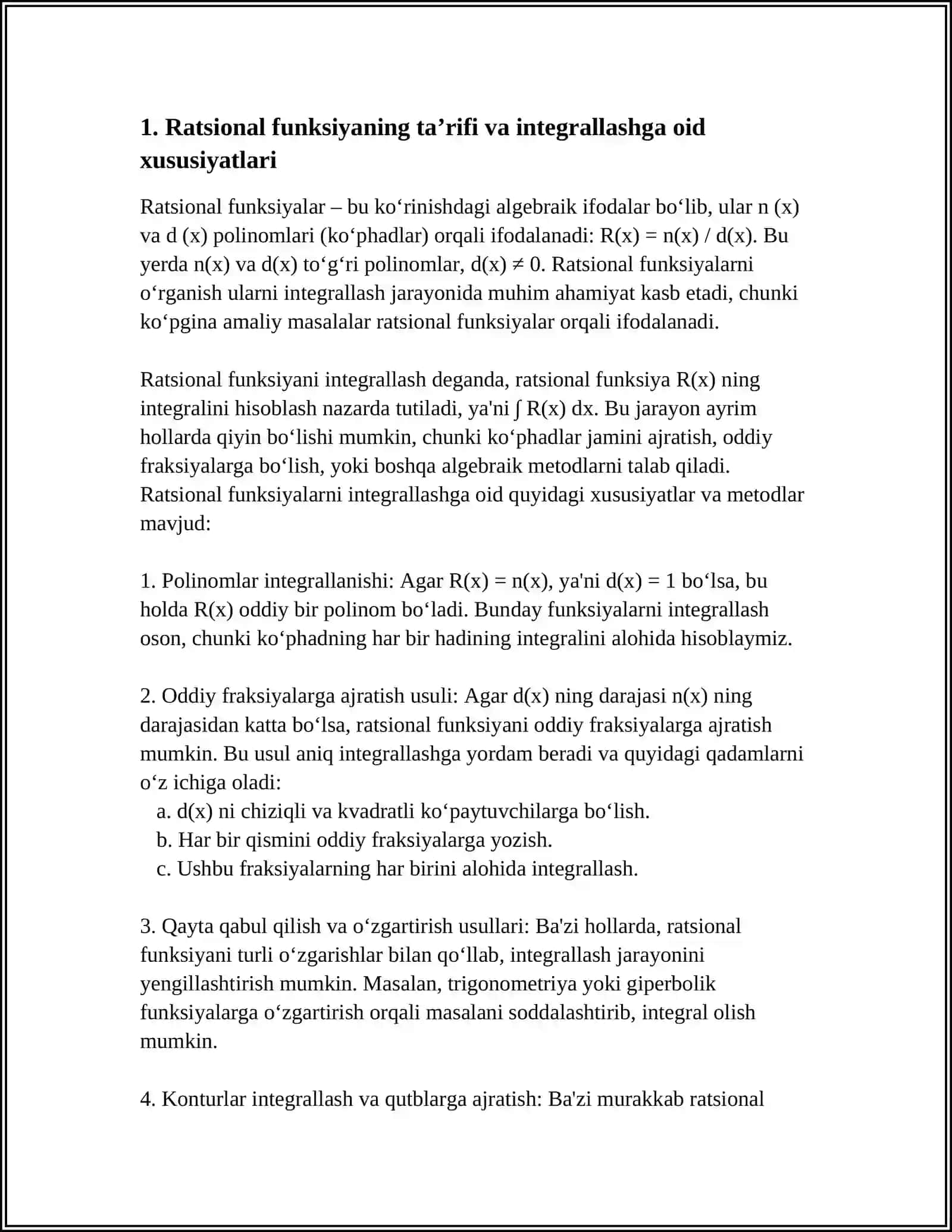 RATSIONAL FUNKSIYALARNI INTEGRALLASH 3