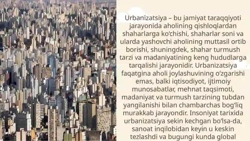 Urbanizatsiya va shaharlar 3