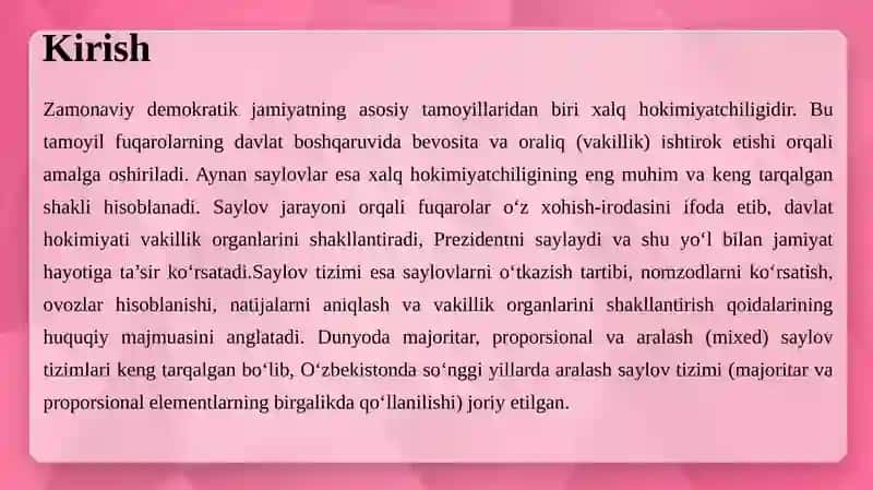 Saylovtizimi va saylov huquqitushunchasi 3