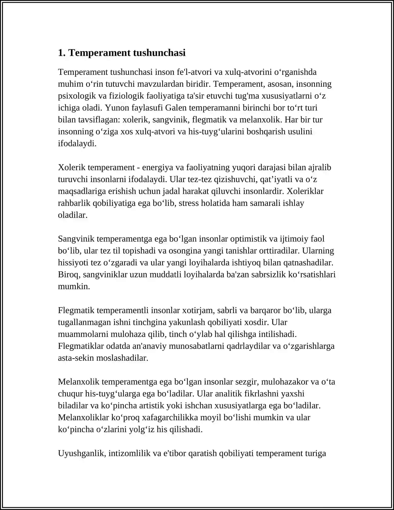 TEMPERAMENT TURLARI 3