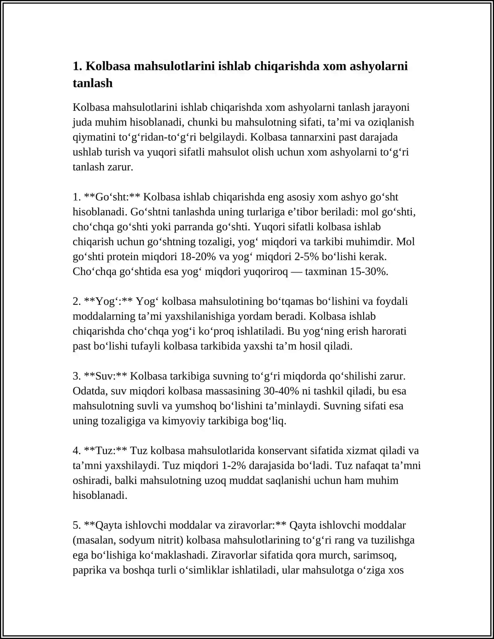 KOLBASA MAHSULOTLARI ISHLAB CHIQARISH TEXNALOGIYASI 3
