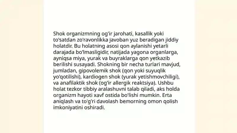 Shok. Shokning turlari. Tashhis. Davolash 3