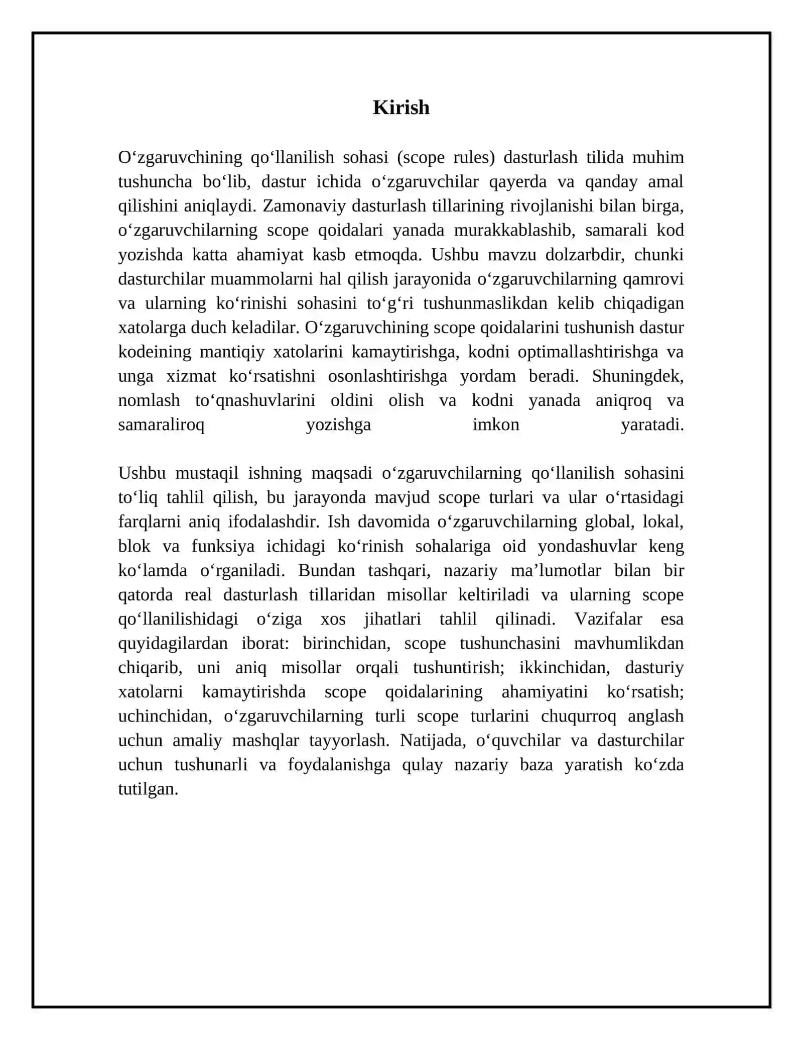 O'zgaruvchining qo'llanilish sohasi (scope rules) 3