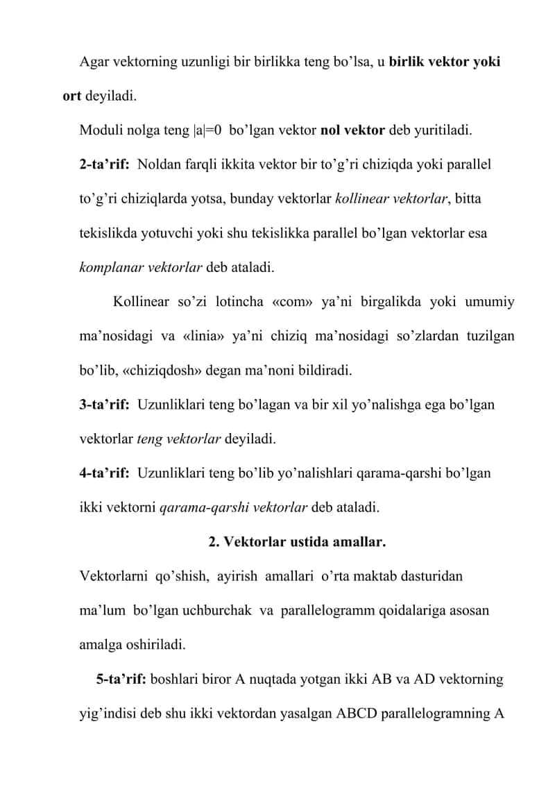 vektorning uzunligi.Vektorlar orasidagi burchak 3