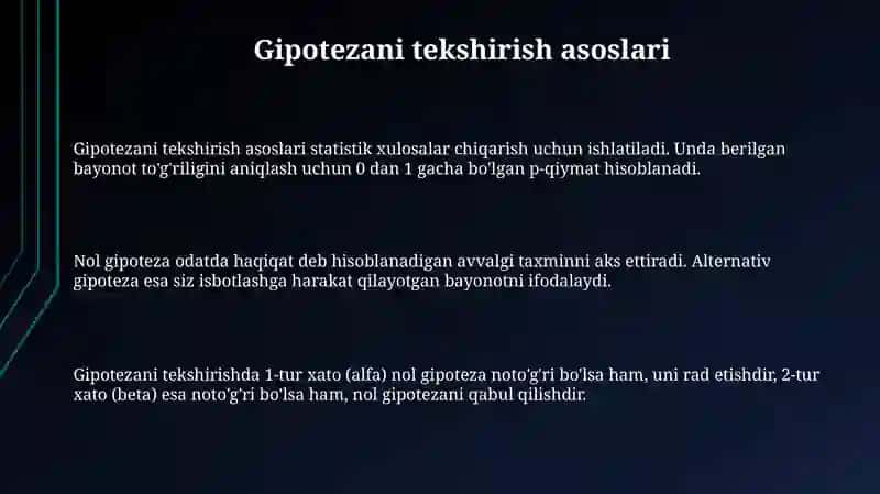 Statistika gipotezalarni tekshirish usullari 3