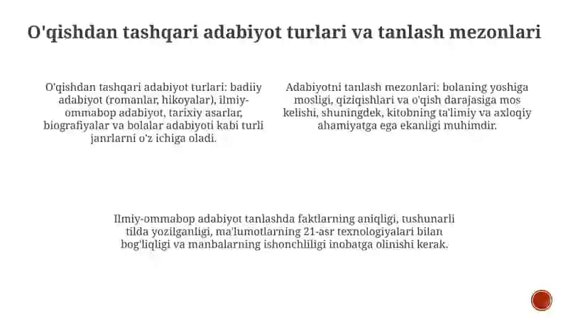 O'qishdan tashqari adabiyot 3