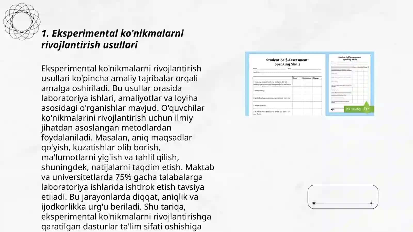 Eksperimental ko'nikmalar baholash metodikasi 3