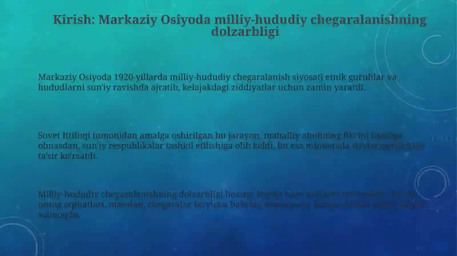 O`rta Osiyoda milliy-hududiy chegaralanish: muammovayechimlar 3