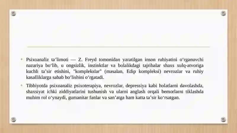 Psixoanaliz ta’limoti va uning tibbiyotdagi o‘rni 3