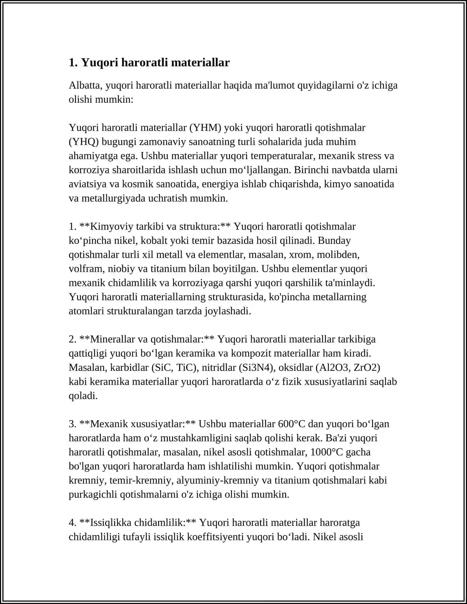 Yuqori haroratli materiallar 3