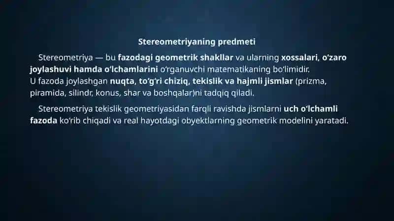 Stereometriya kursining birinchi darslarini o`qitish metodikasi 3
