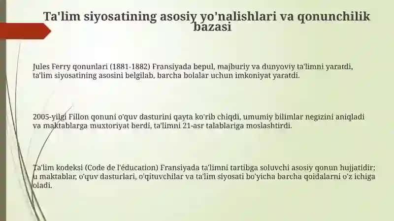 Fransiyada ta'lim siyosatining olib borilishi 3