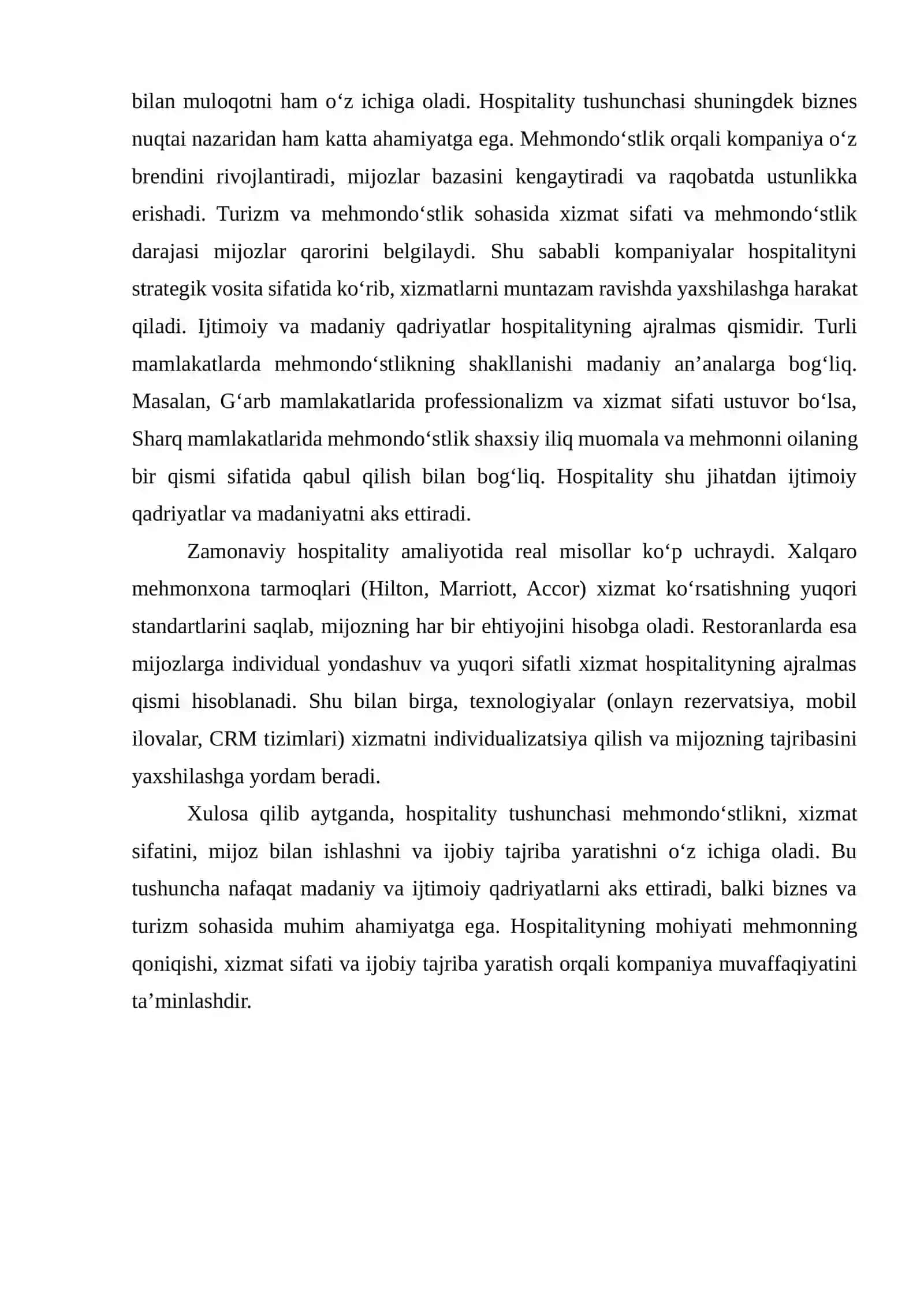 Hospitality tushunchasi va uning madaniy kontekstda talqini 3